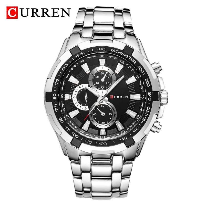 Relógio Quartz CURREN 8023 para Homens - Resistente à Água, Esportivo, Militar, Aço Inoxidável