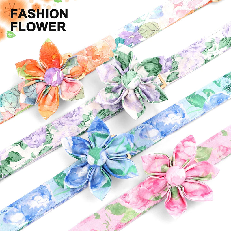 Coleira Floral com Colar de Identificação Personalizado